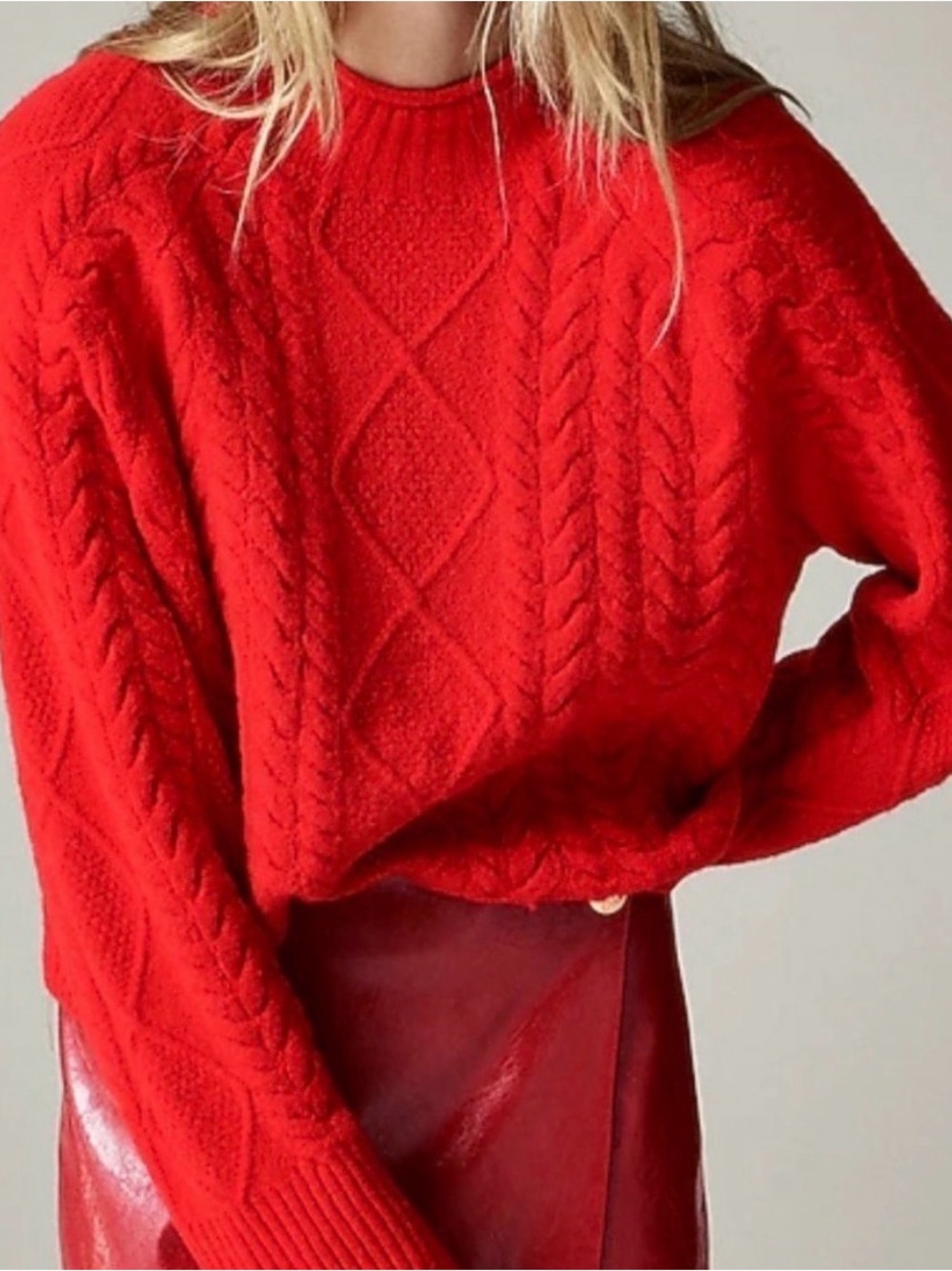 J.Crew Red Cable Knit Sweater merino wool alpaca oversized 90s money sz M